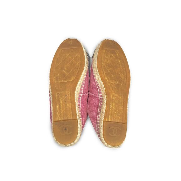 Authentic CHANEL CC Logo Linen Pink Black Espadrilles Flats Shoes 38 - Picture 5 of 5